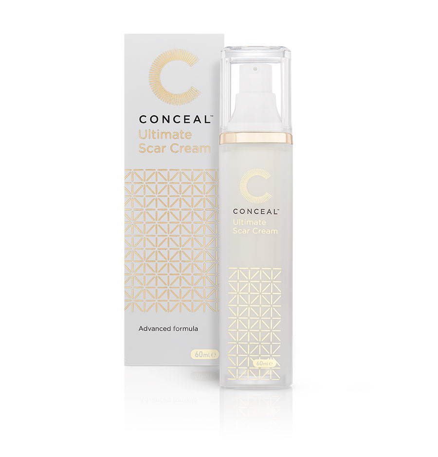 Examples of Contour Laboratories product Conceal Ultimate Scar Cream. Branding by Oracle Design.