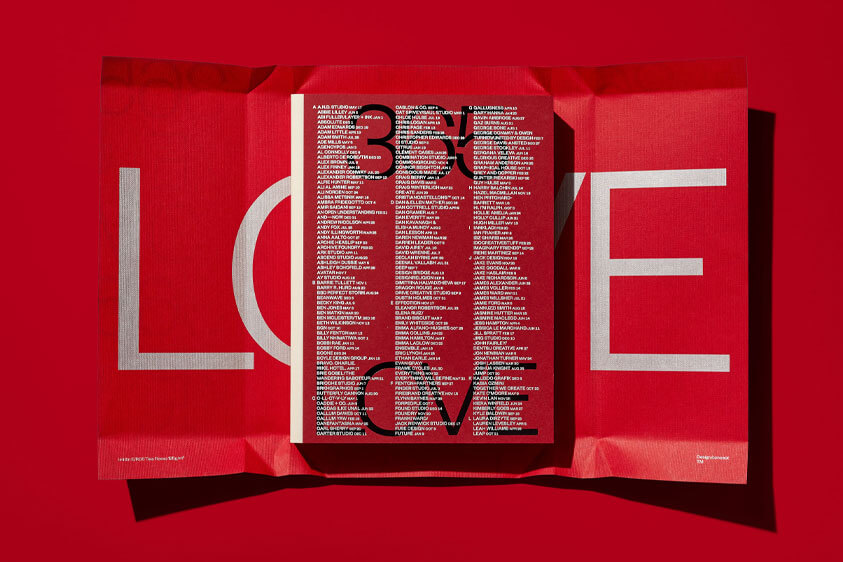 The 2023 Fedrigoni 365 brochure front cover in its opened Love wrapping paper