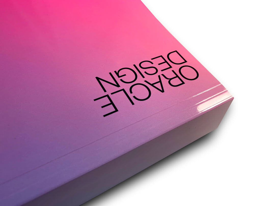 The Fedrigoni 365 2021 brochure cover. Zoomed in on a corner titled Oracle Design.