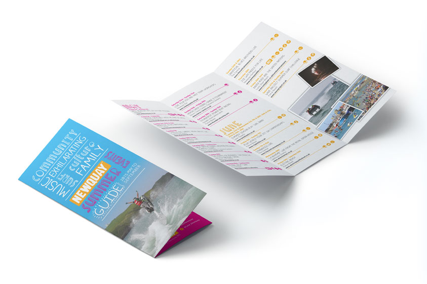 Fold out to A3 tri-fold leaflet design for events in the town