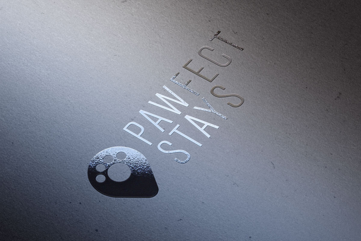 Pawfect Stays logo design, spot varnished on business card