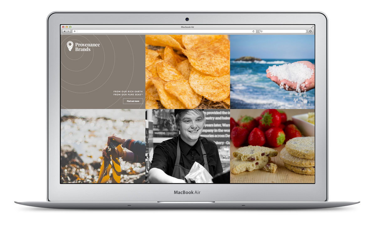 The Provenance Brands website is displayed on an open laptop screen. Design and build by Oracle Design.