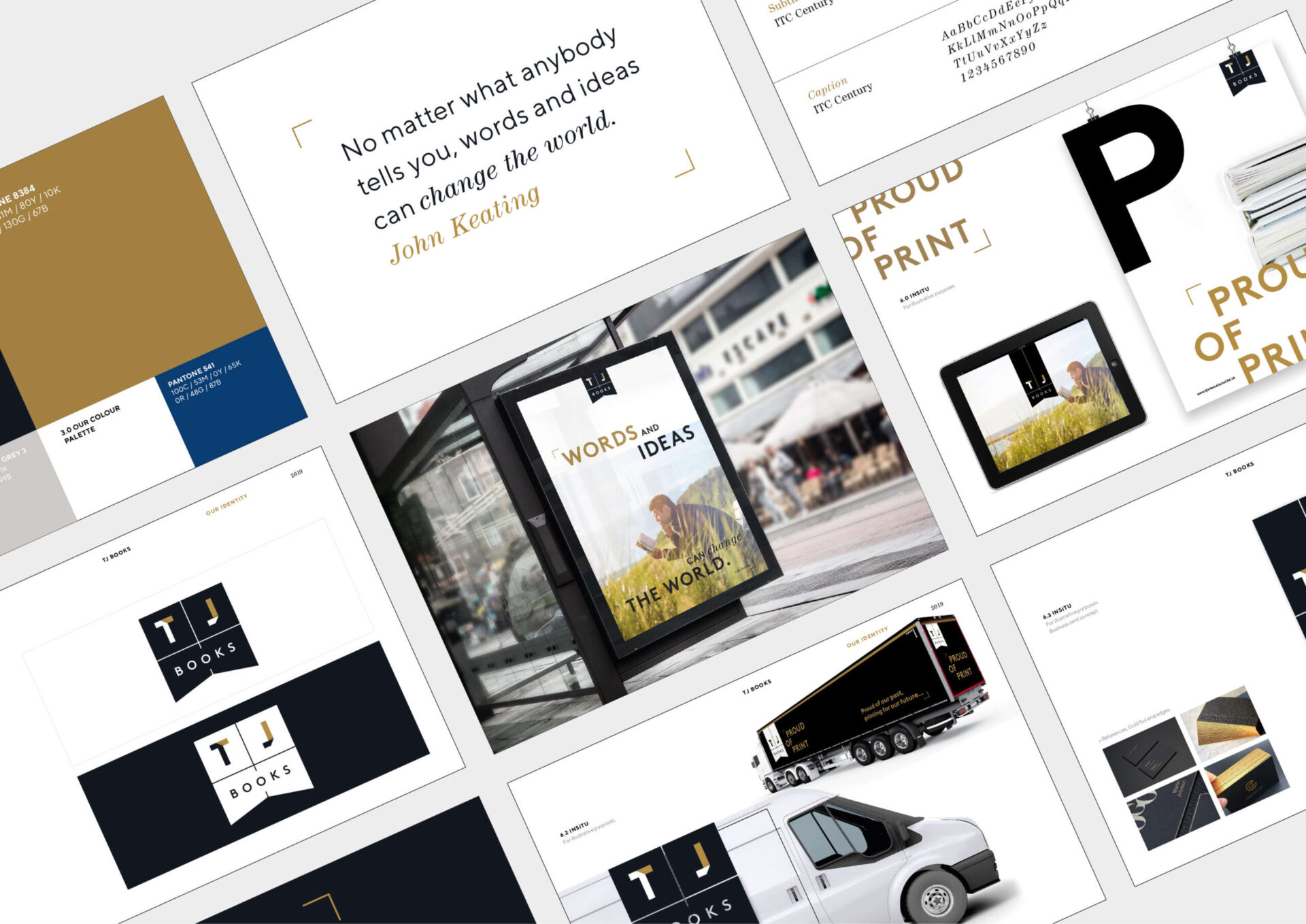 A selection of the Brand Guideline pages that Oracle design created for TJ Books