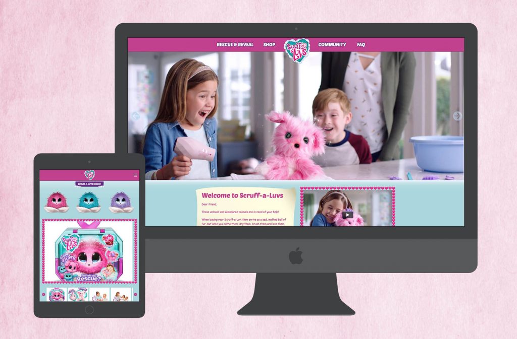a display of the responsiveness of the Scruff-a-Luv website. Showing the website on a tablet and PC. Designed and built by Oracle Design
