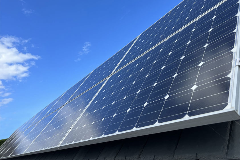 A photo of the solar panels on top of the Oracle studio roof