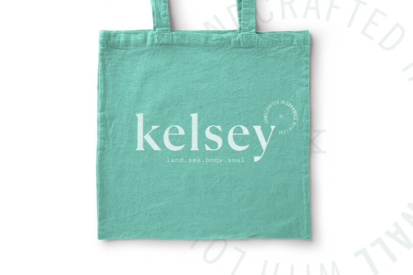 Kelsey Branding displayed on bag product, Designed by Oracle Design